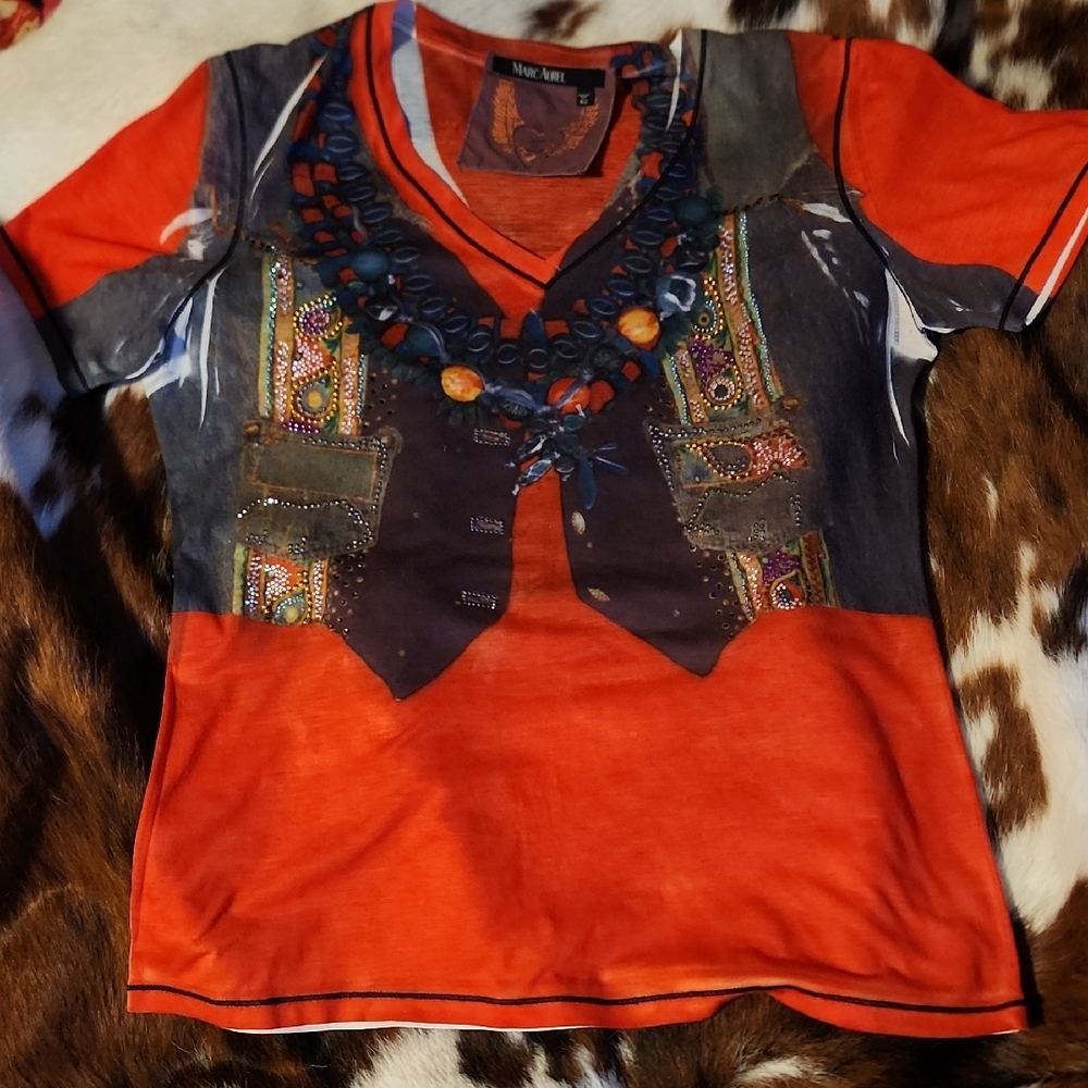 Marc Aurel Vibrant Red/Orange Shirt Sz Med
